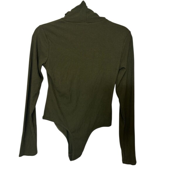 WAYF Olive Green Bodysuit Mock Turtle Neck Stretch Long Sleeves Womens Size M - Picture 5 of 7